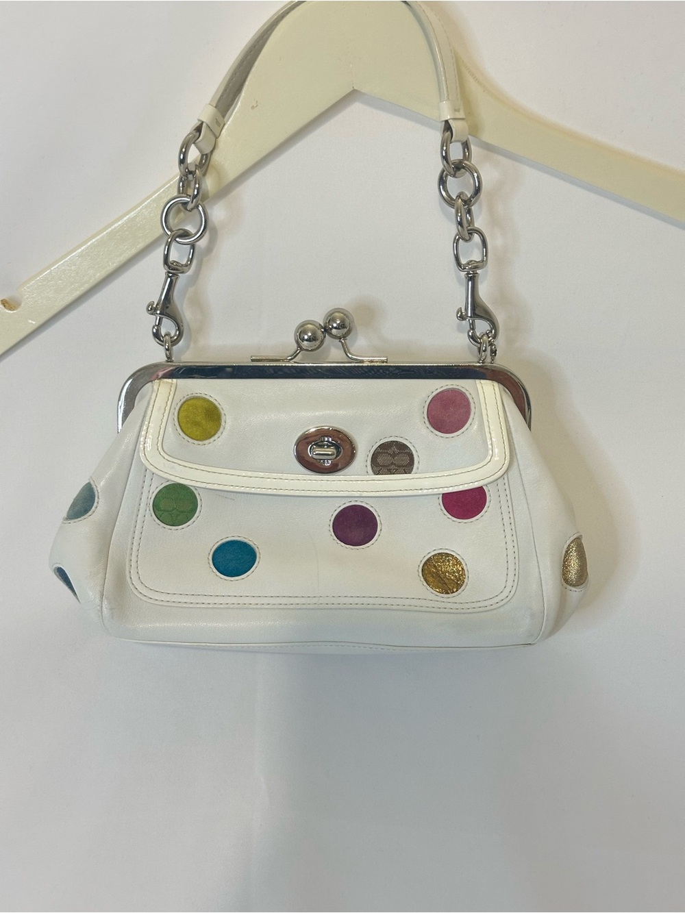 Coach 3679 Polka Dot Kisslock Frame Satchel Bag Multi Color Special Edition 2005